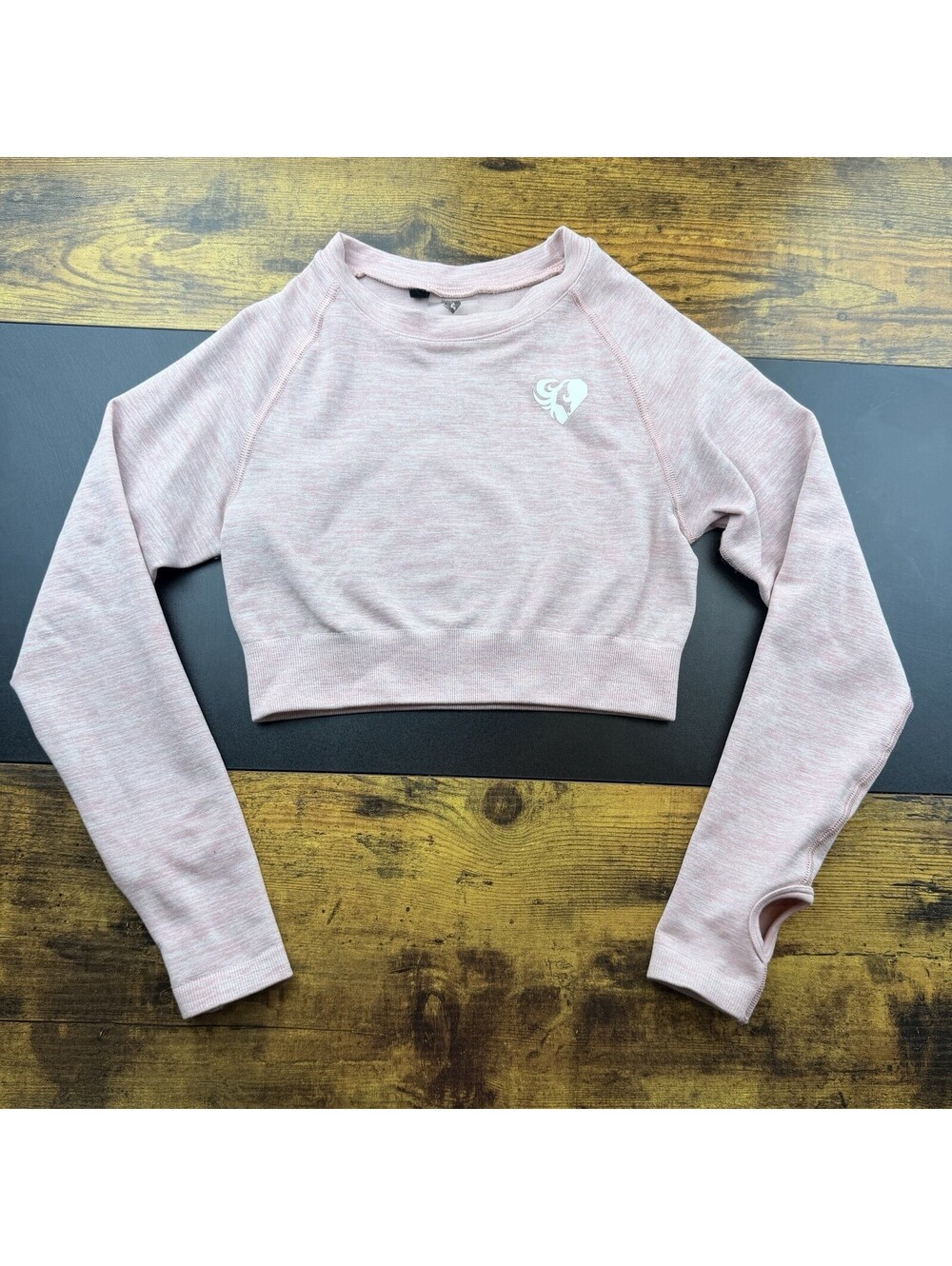 Women’s Best Cropped Sweatshirt Small Pink Marl Long Sleeve Thumbhole Athletic